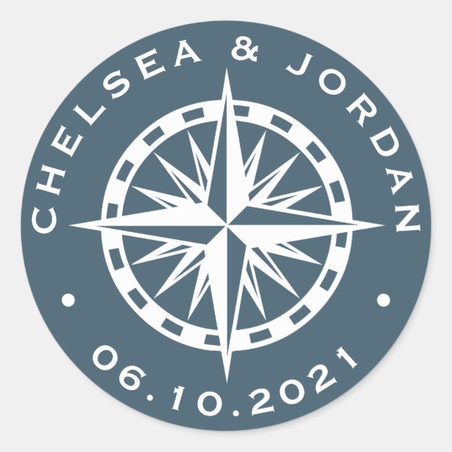 Nautical Compass Rose | Personalized Classic Round Sticker (Front)