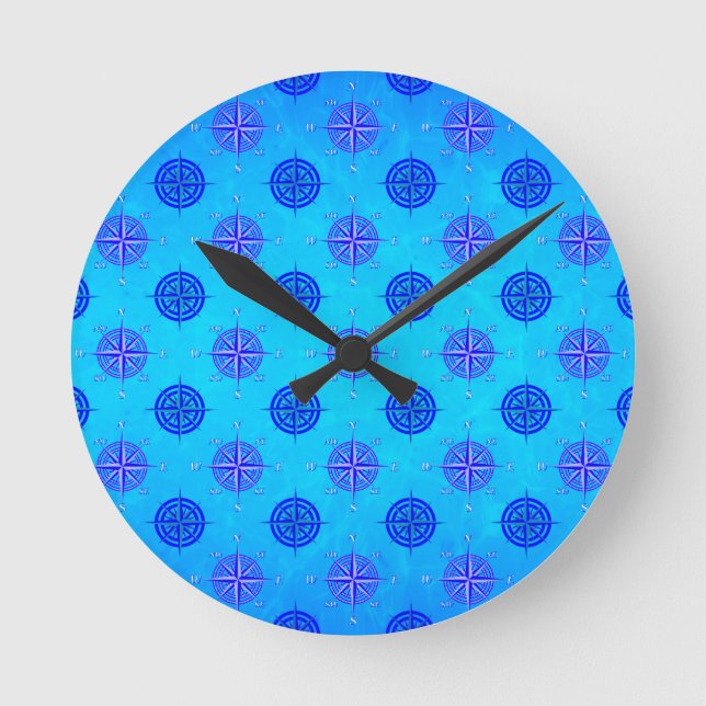 Nautical Compass Rose Round Clock (Front)