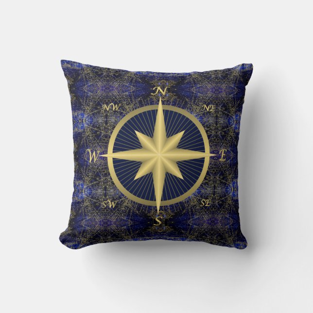 Nautical Compass Throw Pillow (Front)