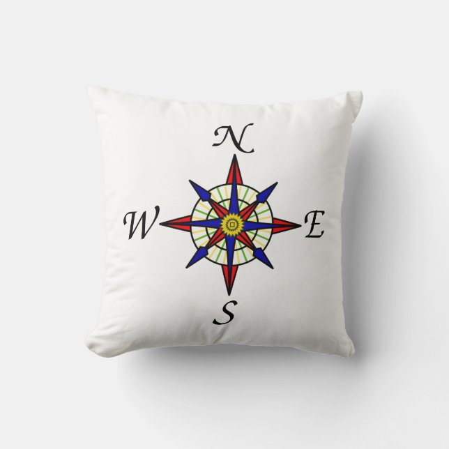 Nautical Compass Throw Pillow (Front)