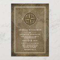 Nautical Compass Vintage Globe Wedding Invitations
