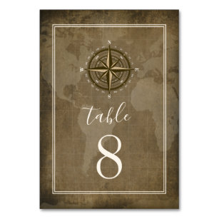 Nautical Compass Vintage Globe Wedding Table Number