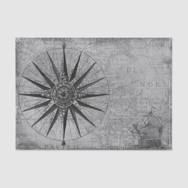Nautical Compass Vintage Map Travel Tissue Paper (Front)