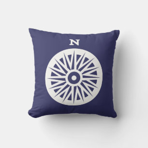 nautical compass white on teal soft navy pillow