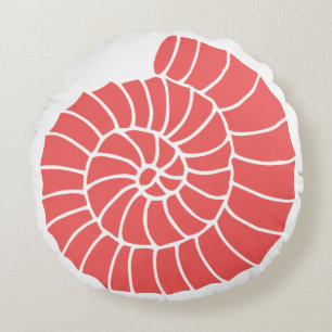 Nautical Coral and Navy Seashell Round Pillow