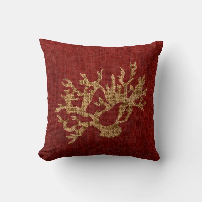 Nautical Coral in Rustic Red Throw Pillow (Front)