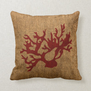 Nautical Coral in Rustic Red Throw Pillow