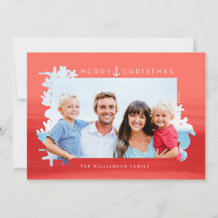 Nautical Coral Merry Christmas Ocean Photo Frame Holiday Card