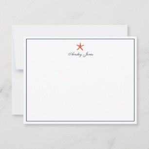 Nautical Coral & Navy Starfish Personalized Thank You Card