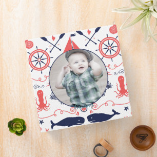 Nautical Coral Orange Navy Whales Ropes and Banner Binder