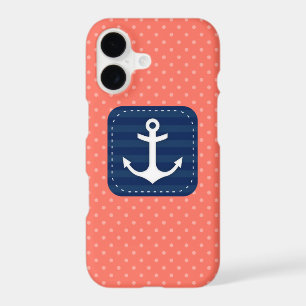 Nautical Coral Polka Dot Pattern Navy Blue Anchor