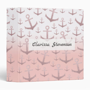 Nautical coral rose gold glitter anchor pattern binder