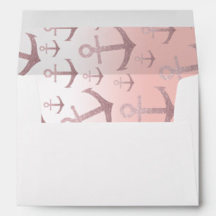 Nautical coral rose gold glitter anchor pattern envelope