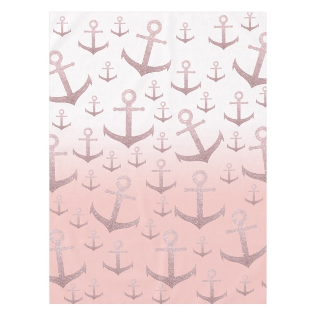 Nautical coral rose gold glitter anchor pattern tablecloth (Front)