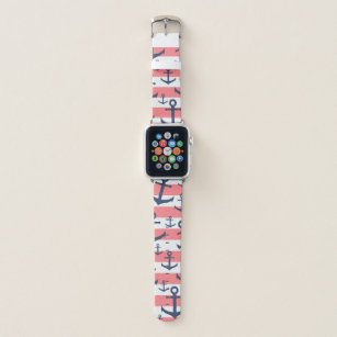 Nautical coral stripe navy blue anchor pattern apple watch band