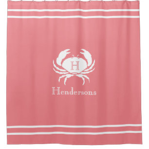 Nautical Coral White Crab Monogram Name