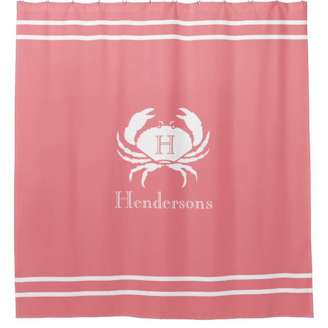 Nautical Coral White Crab Monogram Name (Front)