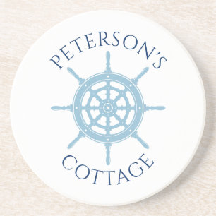Nautical Cottage Navy Blue Personalized Name Coaster