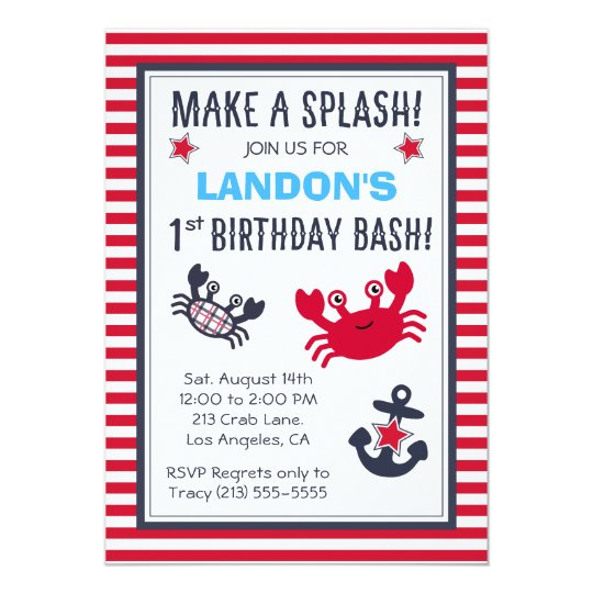 Nautical Crab & Anchor Boy's Birthday Invitation