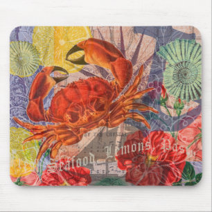Nautical Crab Beach Art Contemporary Collage Mouse Pad