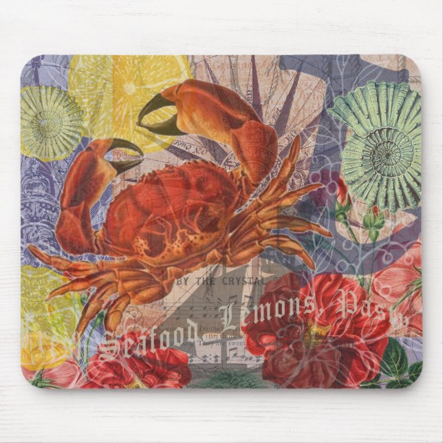 Nautical Crab Beach Art Contemporary Collage Mouse Pad (Front)