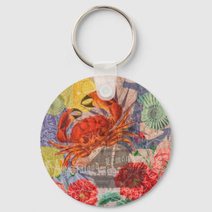 Nautical Crab Beach Art Contemporary Keychain