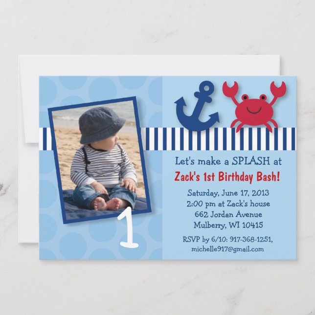 Nautical Crab Birthday Invitations (Front)