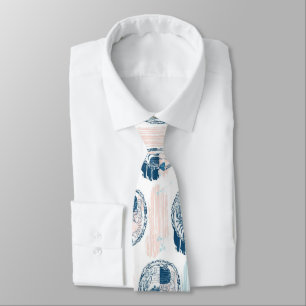 Nautical Crab Blue Orange Coastal Striped Pattern Tie
