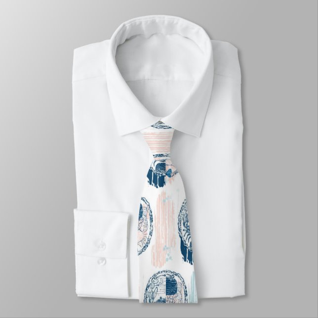 Nautical Crab Blue Orange Coastal Striped Pattern Tie (Tied)