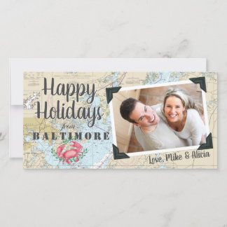 Nautical Crab + Chesapeake Maryland Bay Photo Holiday Card