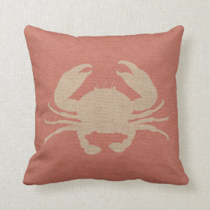 Nautical Crab in Coral Pink Throw Pillow