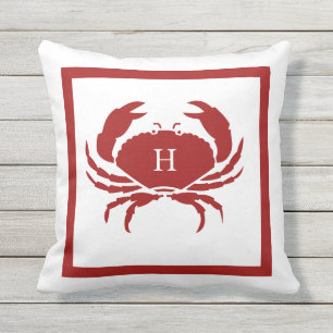 NAUTICAL CRAB Red White coastal Outdoor Pillow