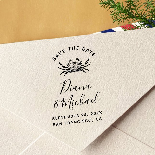 Nautical Crab SAVE THE DATE Calligraphy Self-inking Stamp (Creator Uploaded)