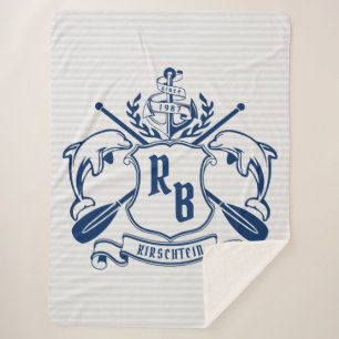 Nautical Crest Dolphins Anchor Oars Laurel Shield Sherpa Blanket