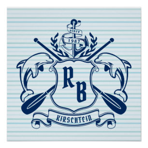 Nautical Crest Dolphins Anchor Oars Shield Coastal Poster