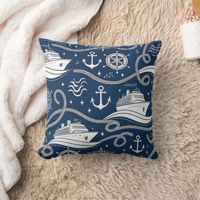 Nautical Cruise Seamless Pattern Throw Pillow (Blanket)