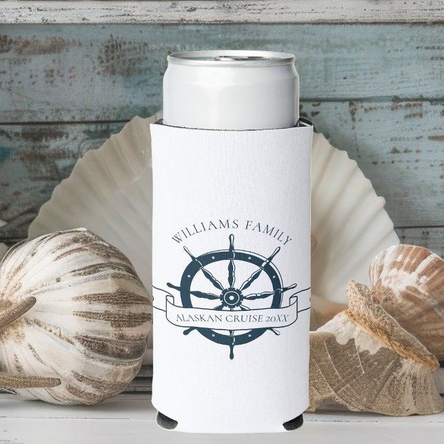 Nautical Cruise Ship Wheel Custom Boat Captain Seltzer Can Cooler (Creator Uploaded)