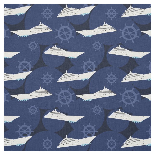 Nautical Cruise Ships Modern Blue White Pattern Fabric (Swatch)