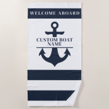 Nautical Custom Boat Name Anchor Navy Striped 