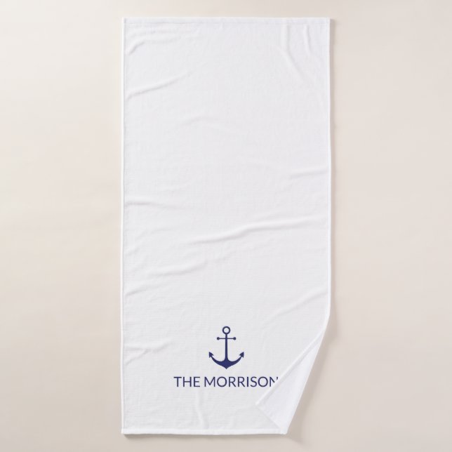 Nautical Custom Boat Name navy blue anchor white Bath Towel Set (Bath Towel)