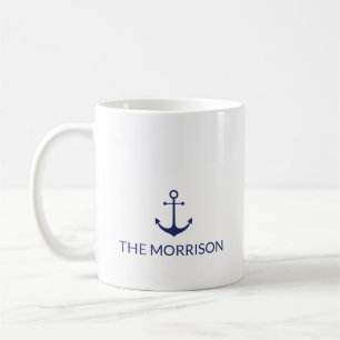 Nautical Custom Boat Name navy blue anchor white Coffee Mug