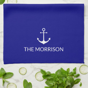 Nautical Custom Boat Name white anchor cobalt blue Kitchen Towel