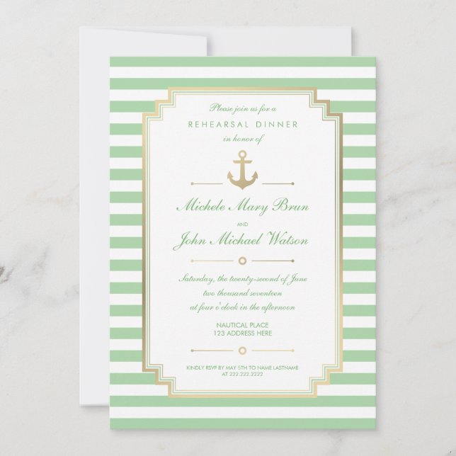 Nautical Custom Mint White Rehearsal Dinner Invite (Front)