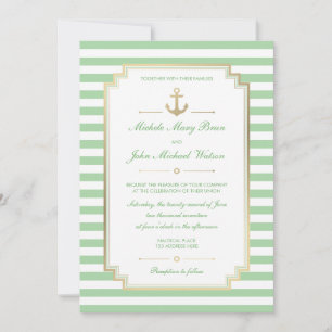 Nautical Custom Mint White Wedding Invitation