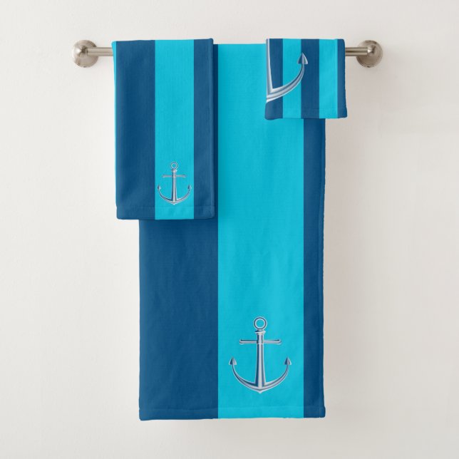 Nautical Customize  Boat Name Anchor Navy Blue Bath Towel Set (Insitu)