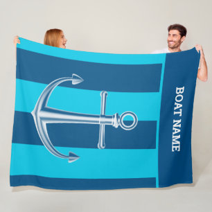 Nautical Customize Boat Name Anchor Navy Blue Fleece Blanket