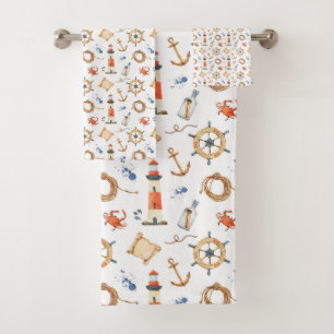 Nautical Customized Name Navy Blue Bath Towel Set