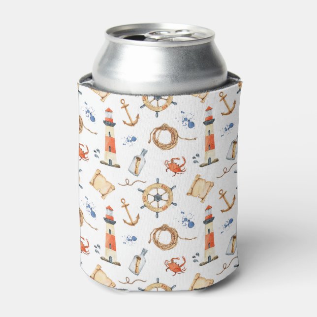 Nautical Customized Name Navy Blue Can Cooler (Can Front)