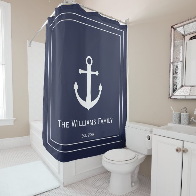 Nautical Dark Blue and White Anchor Year Name (In Situ)