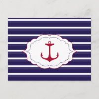 Nautical Dark Blue White Stripes Red Anchor